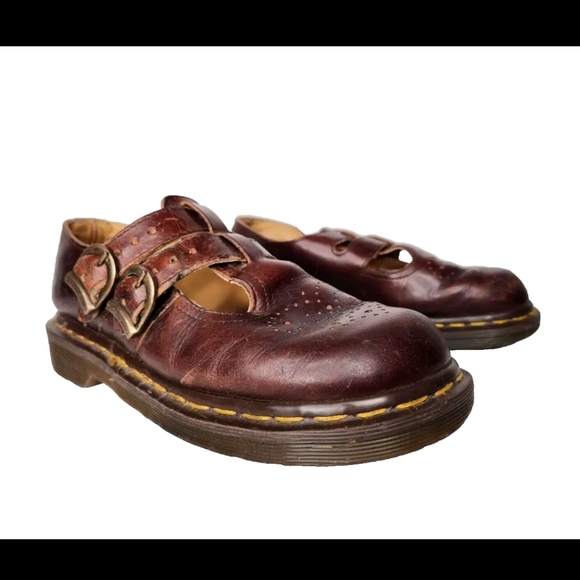VTG Doc Dr Martens Made in England Oxblood Mary Janes Double Strap US 6.5 - 7